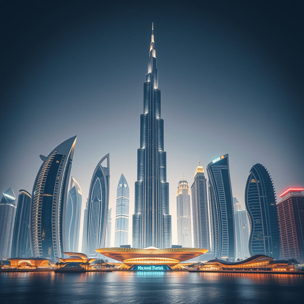 Dubai Skyline Featuring Burj Khalifa in Futuristic Style