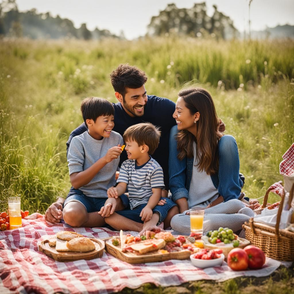 Family Picnic Scene with Little Kid