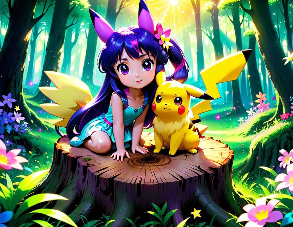 Princess Twilight Sparkle and Pikachu in Anime Style