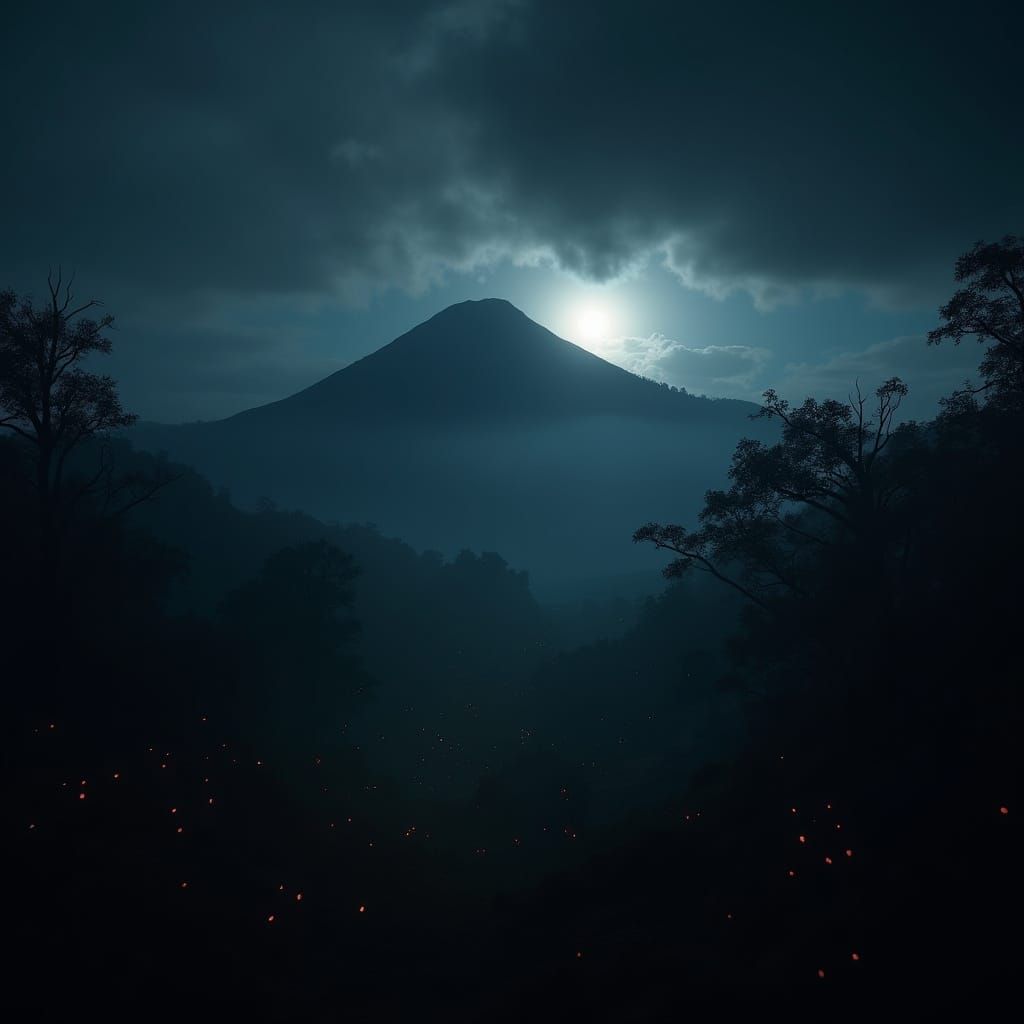 Mount Kitanglad at Night: Dark Fantasy Landscape