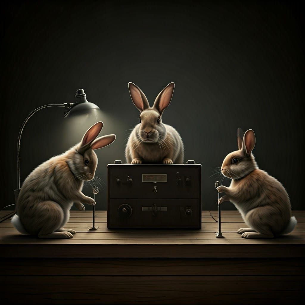 Rabbits in a Social Experiment, in a Dark Surrealist Style