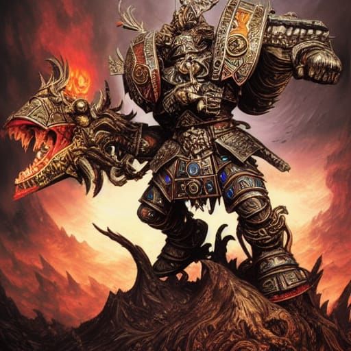 Hyperdetailed Warhammer Warrior Fantasy Cover Art