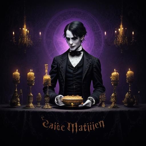 Creepy Victorian Waiter with Cauldron: Gothic Vector Art