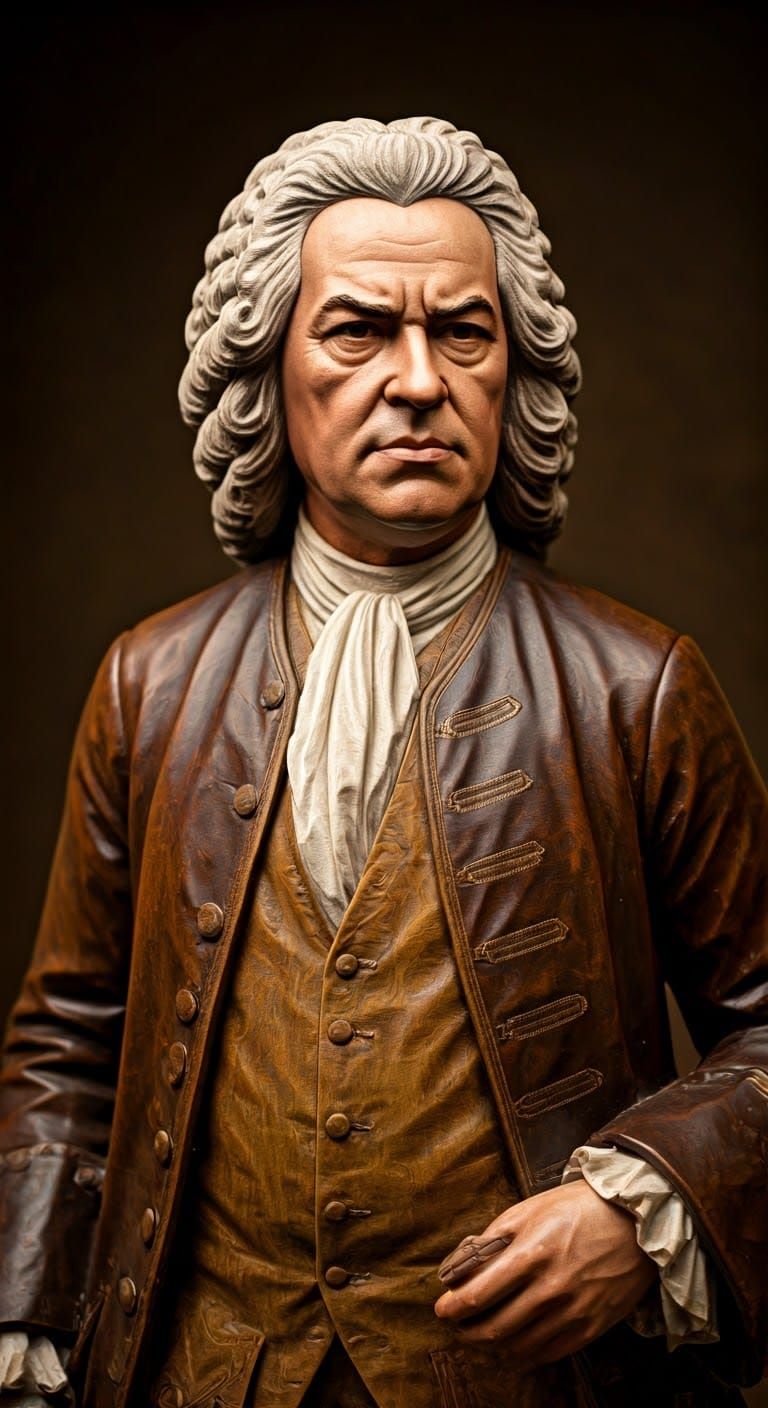 Wooden Statue of Johann Sebastian Bach in Baroque Style