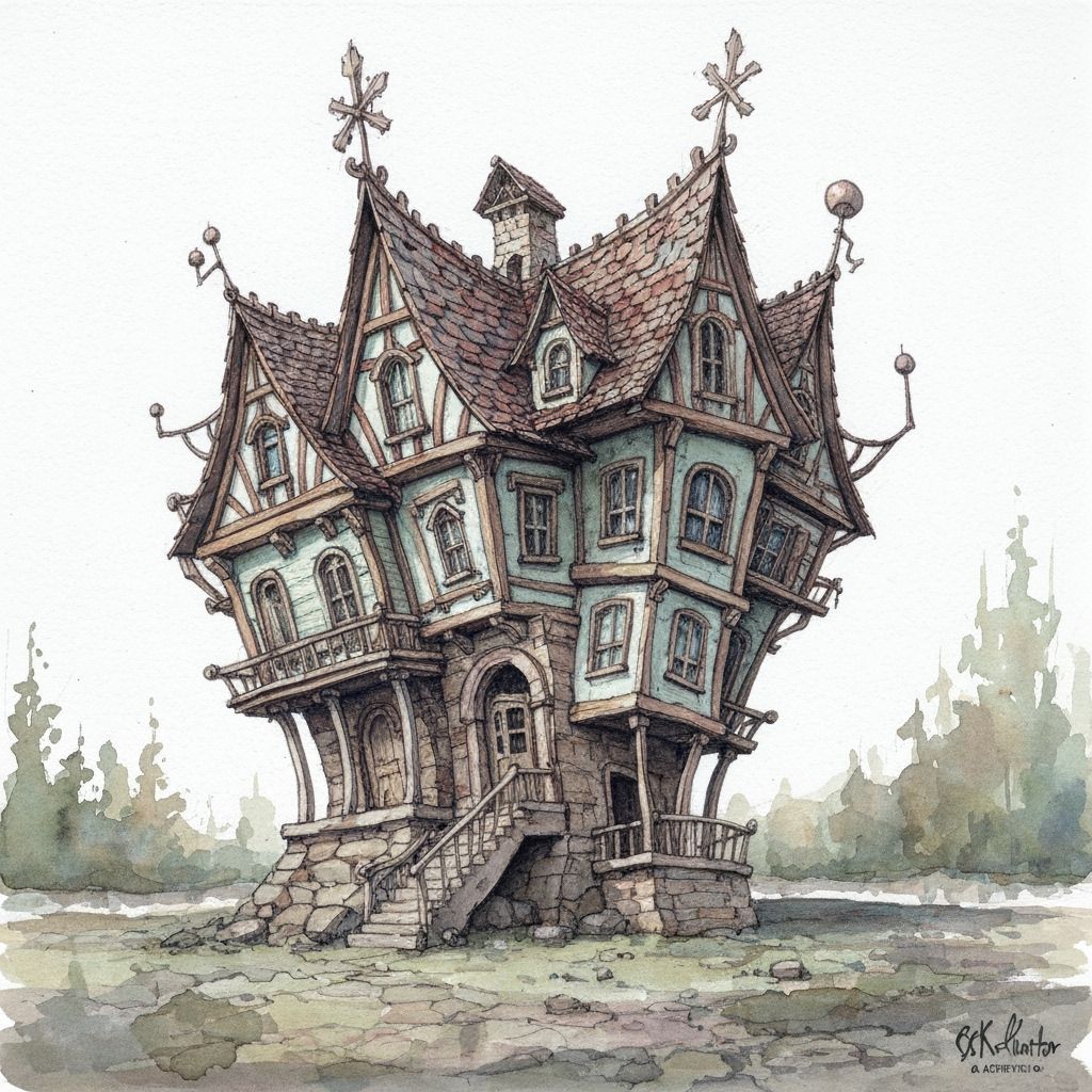 Watercolor of a Bizarre Crooked House