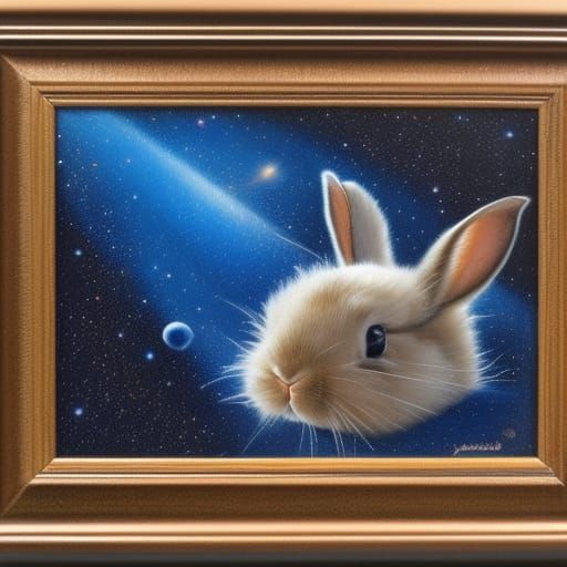 Bunny in Space: Oil Painting