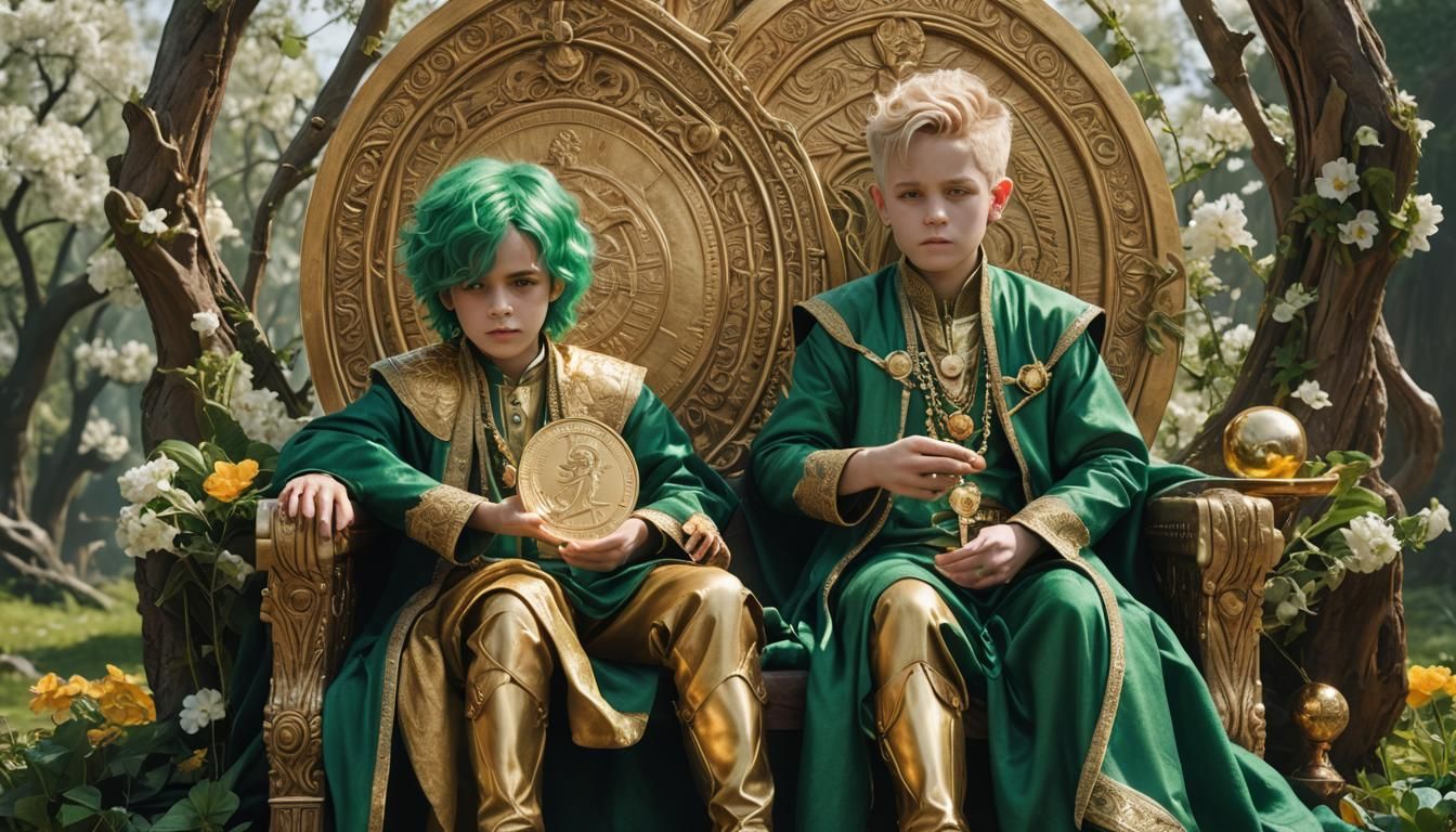 Boys Playing Near Queen on Throne: Hyperrealistic Image