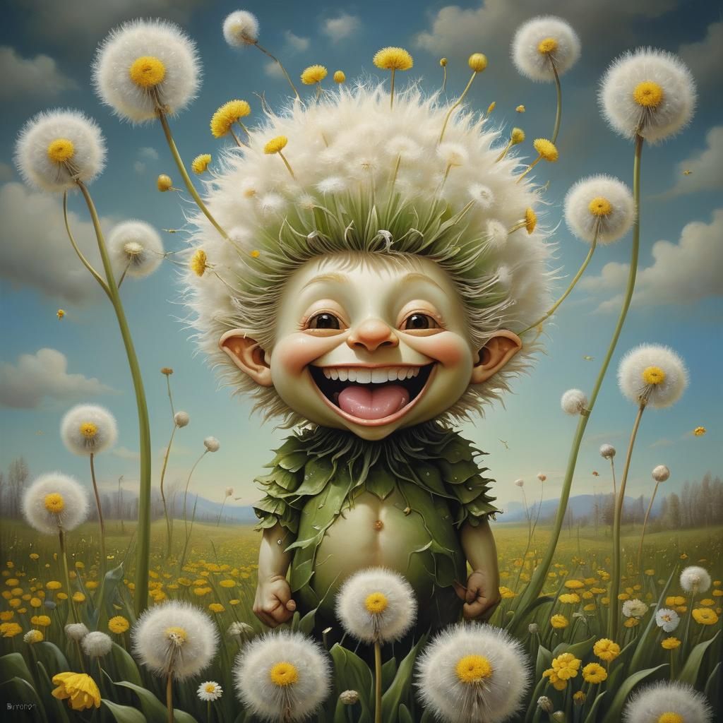 Dandelion Troll in Flower Field, Pop Surrealism