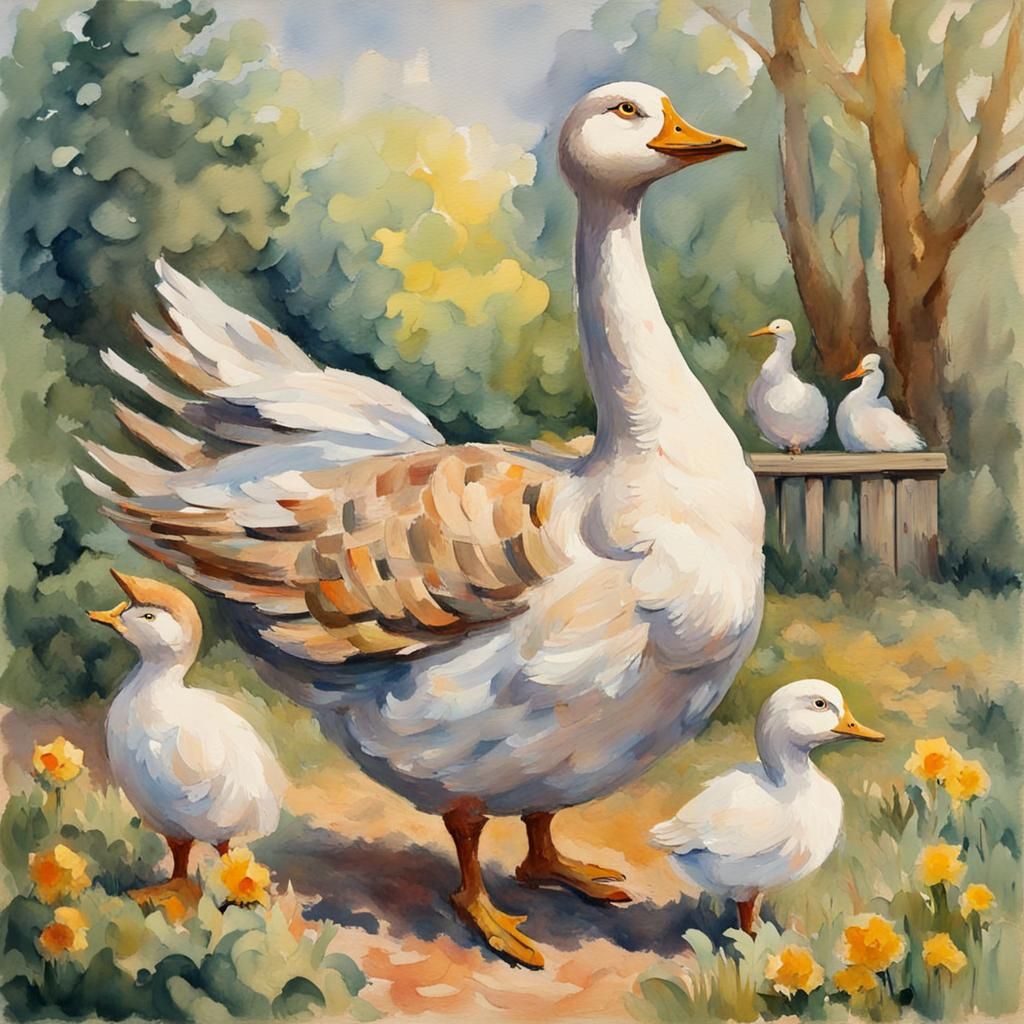 Mother Goose in Impressionist Gouache Style