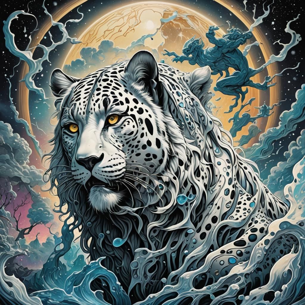 White Leopard in Surreal Comic Book Art Style