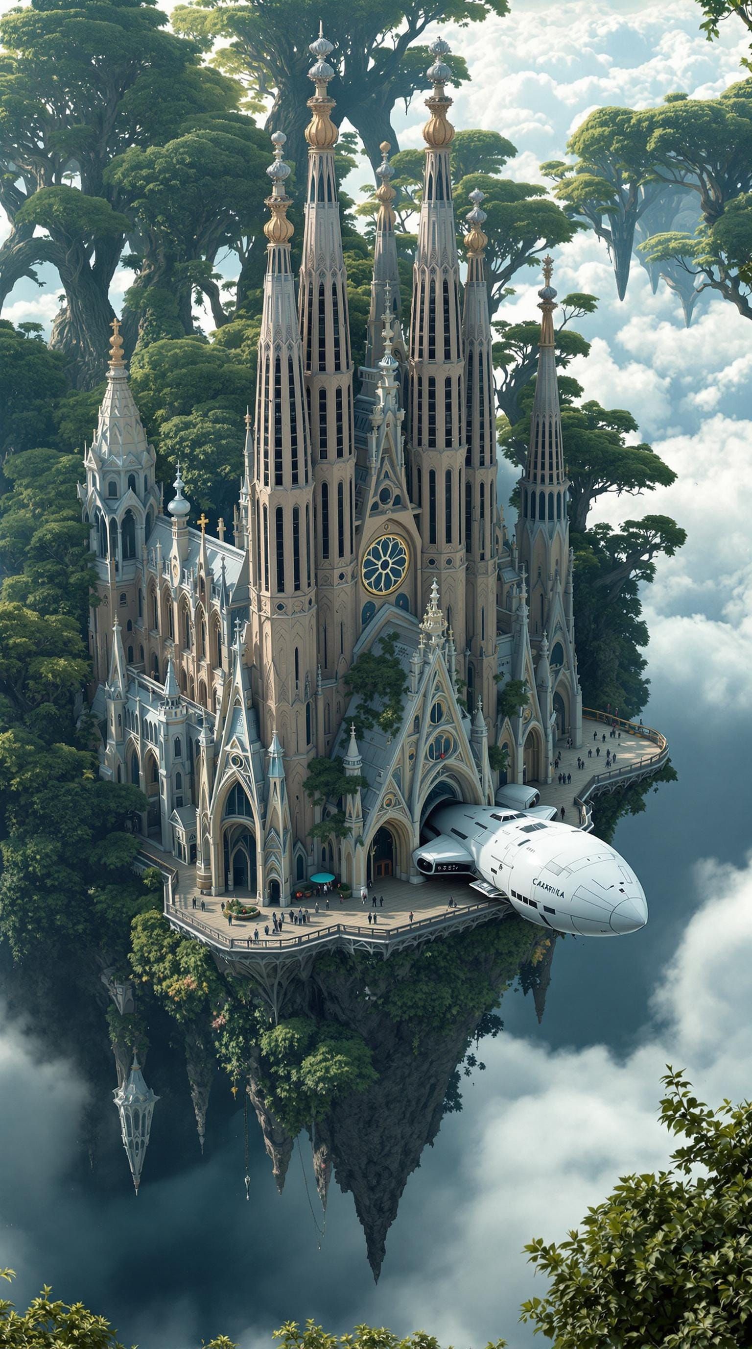 Surreal Gaudi Cathedral Soars in Fantasy Sky