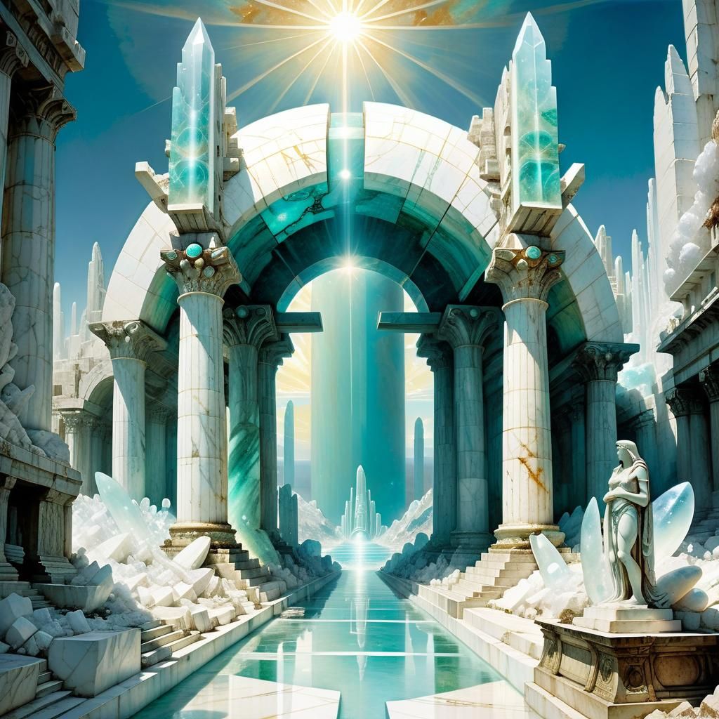 Futuristic Marble Cityscape in Divine Light