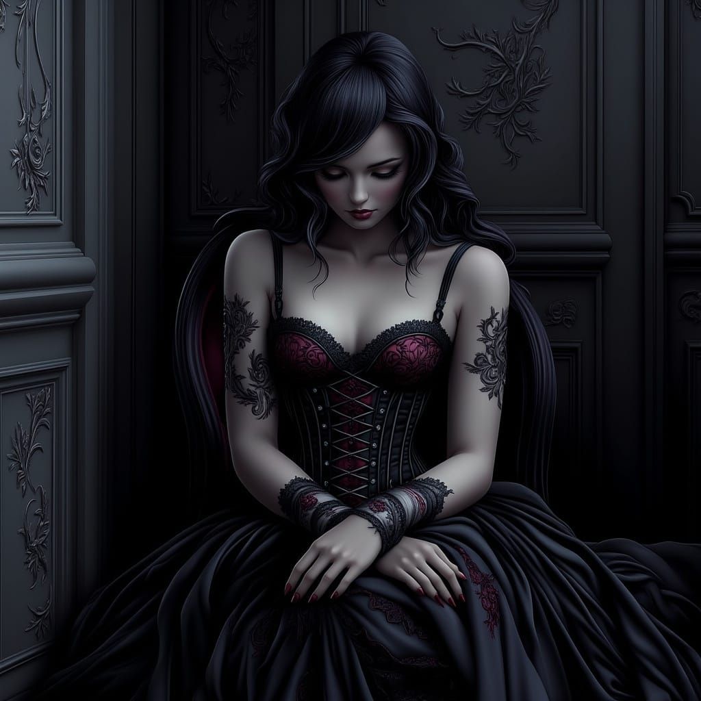 Ethereal Gothic Woman in Shadows