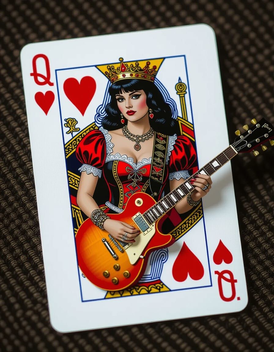 Queen of Hearts with Electric Guitar, Gritty Photo
