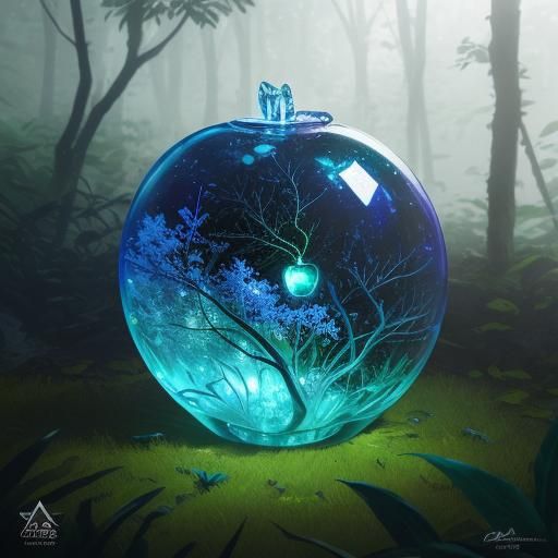 Crystal Apple in Forest: Hyperrealistic Concept Art