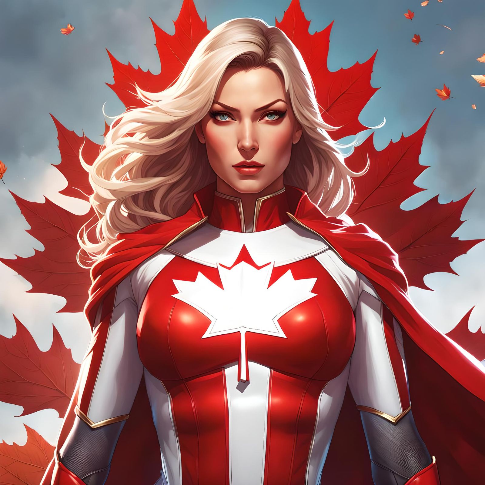 Dynamic Portrait of Maple Leaf Superheroine