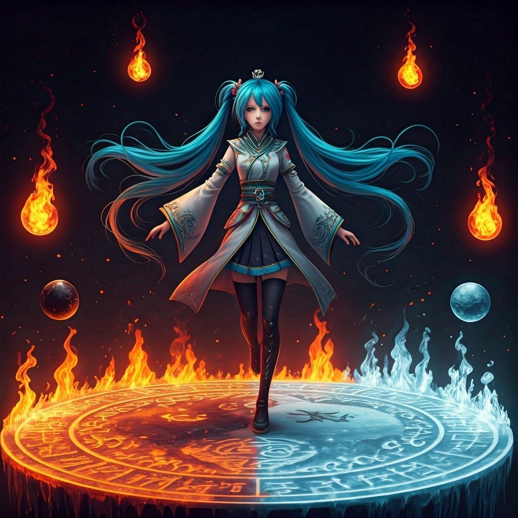 Hatsune Miku as Xianxia Immortal Swordsman in Fire and Ice