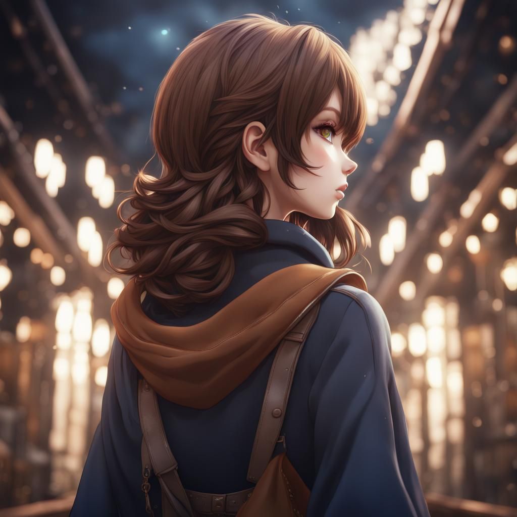 Anime Girl with Brown Hair in Matte Painting Style