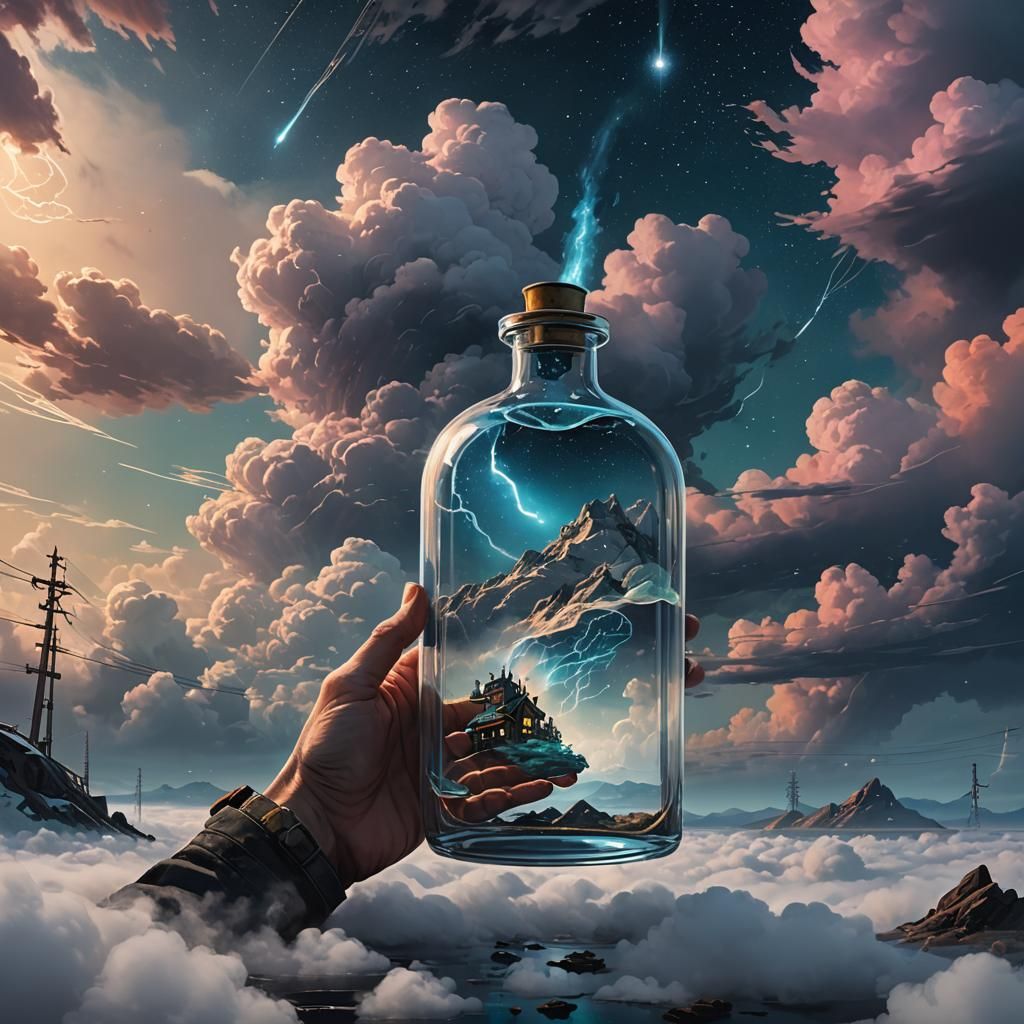 Ethereal Being with Vial in Dramatic Setting