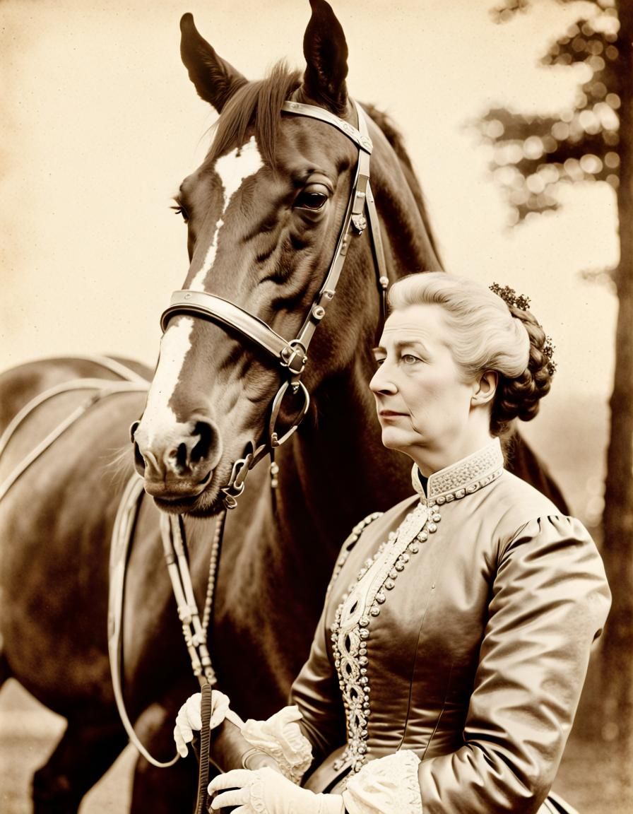 Catherine the Great and Her Horse, Sepia Photograph