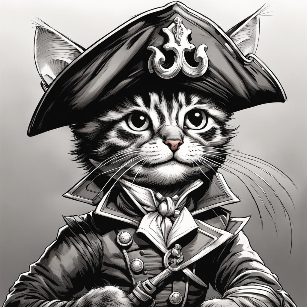 Tabby Kitten as Captain Hook in Tenniel Style