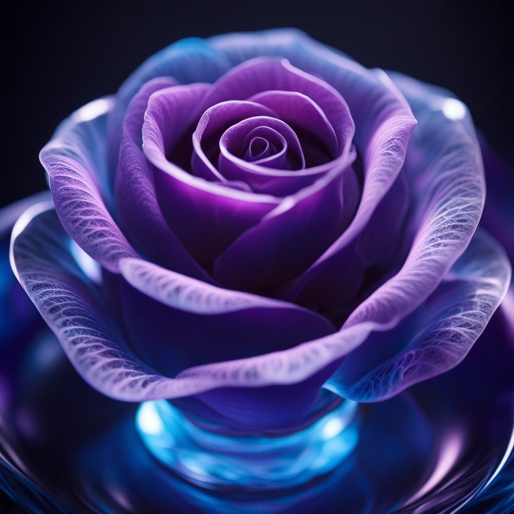Luminous Tea Rose in Glass with Cosmic Energy