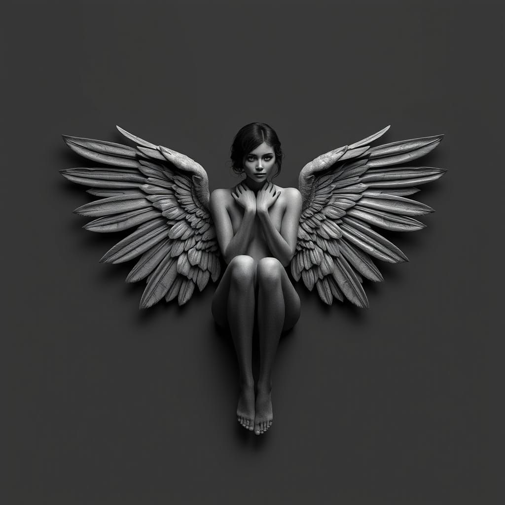 Fantasy Angel with Large Wings in Hyper-Realistic 3D