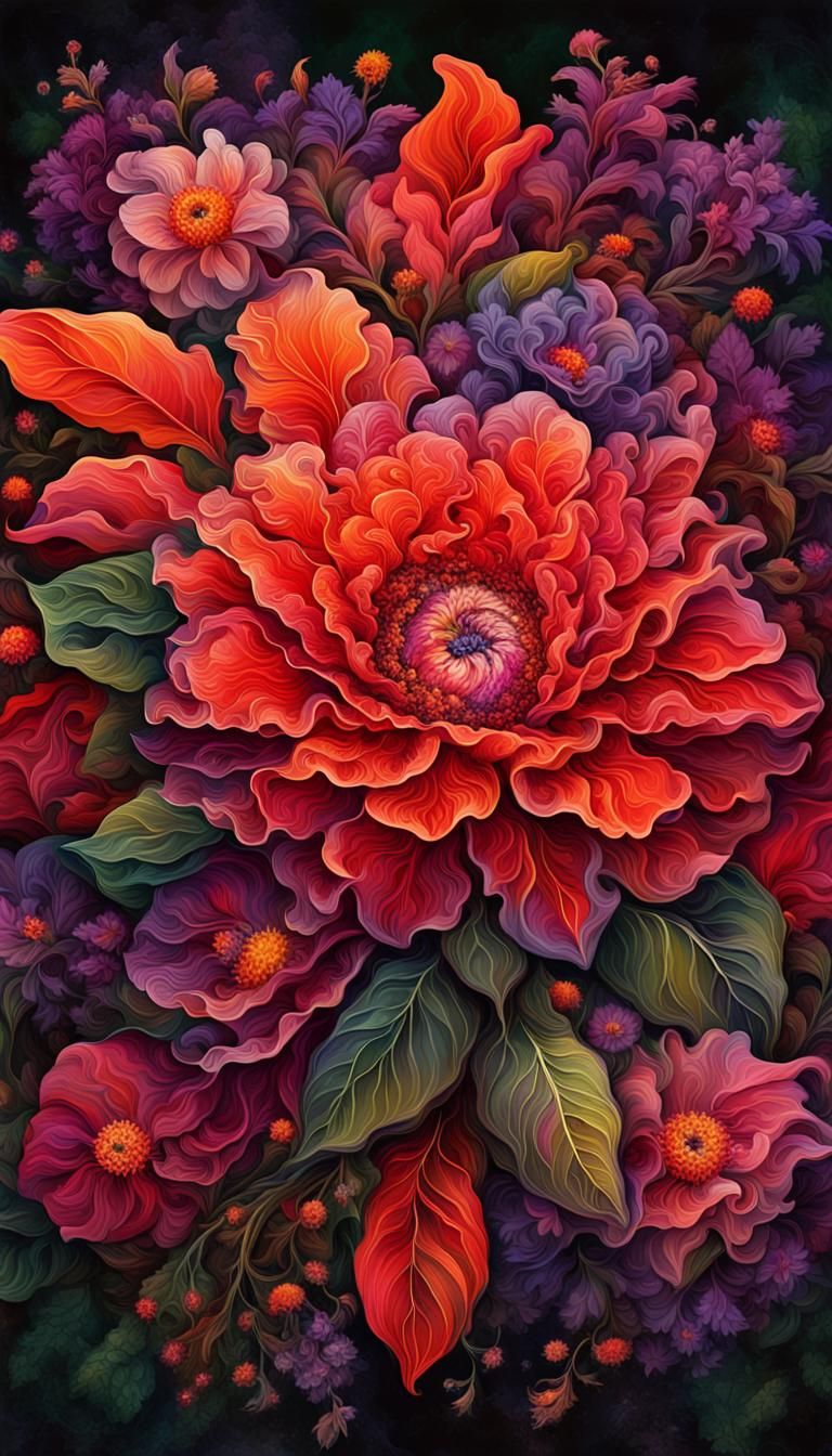 Explosive Floral Digital Art in Surreal Style