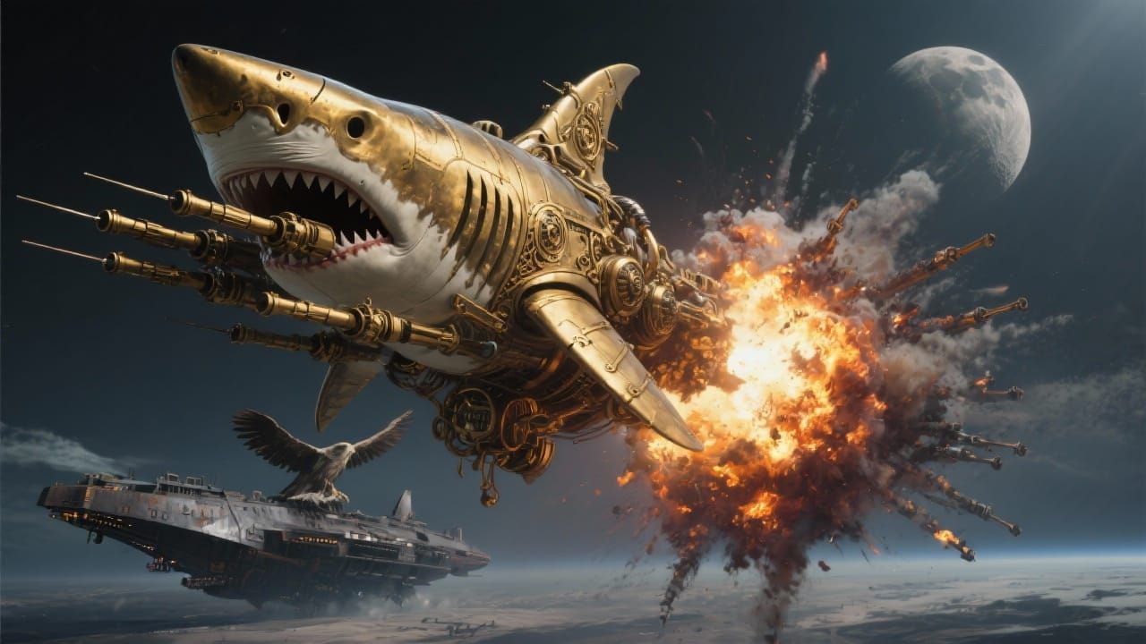 Steampunk Shark Spaceship Battles Iron Hawk Ship
