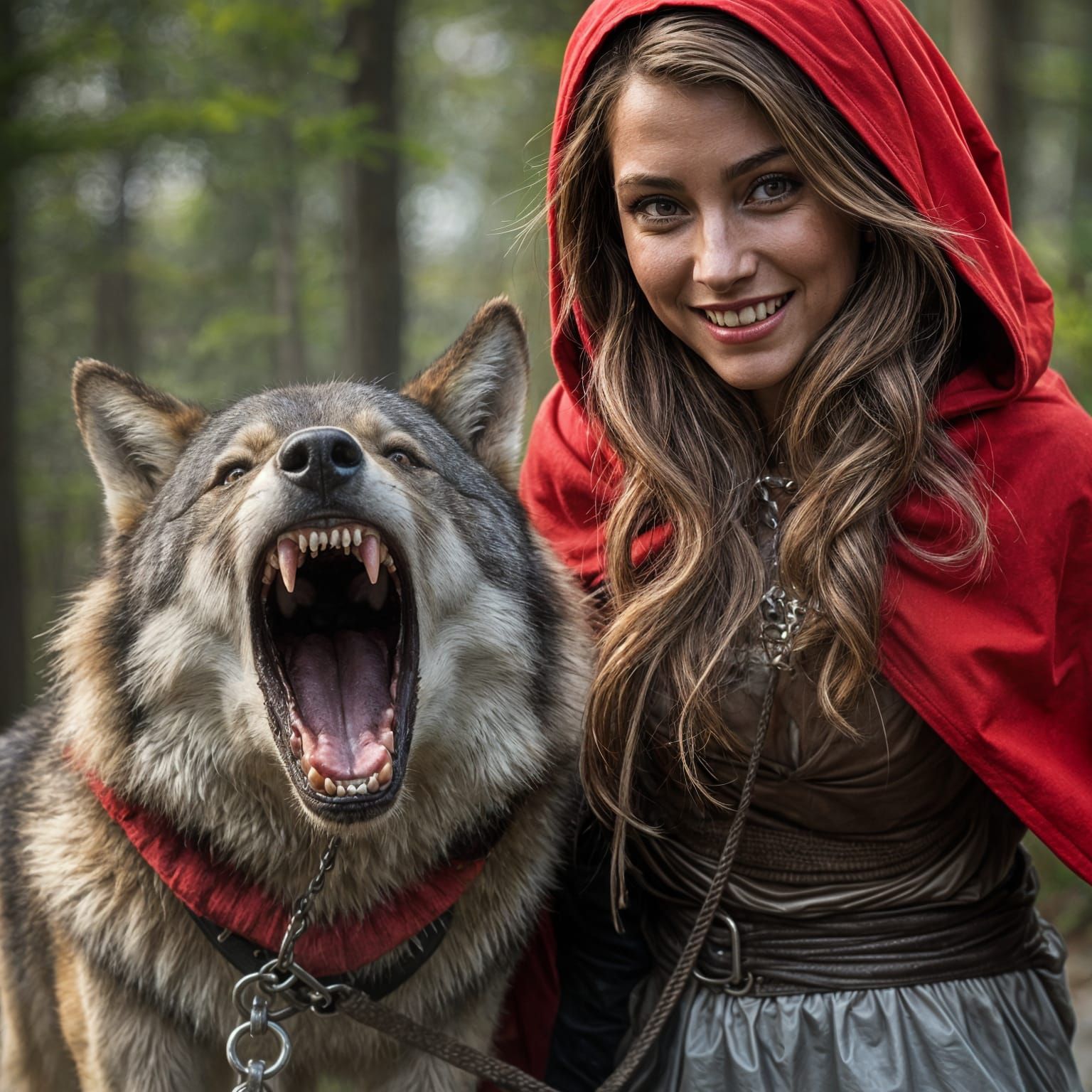 Red Riding Hood with Wolf on Leash