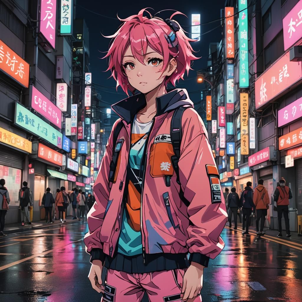 Anime Character in Tokyo Street at Night