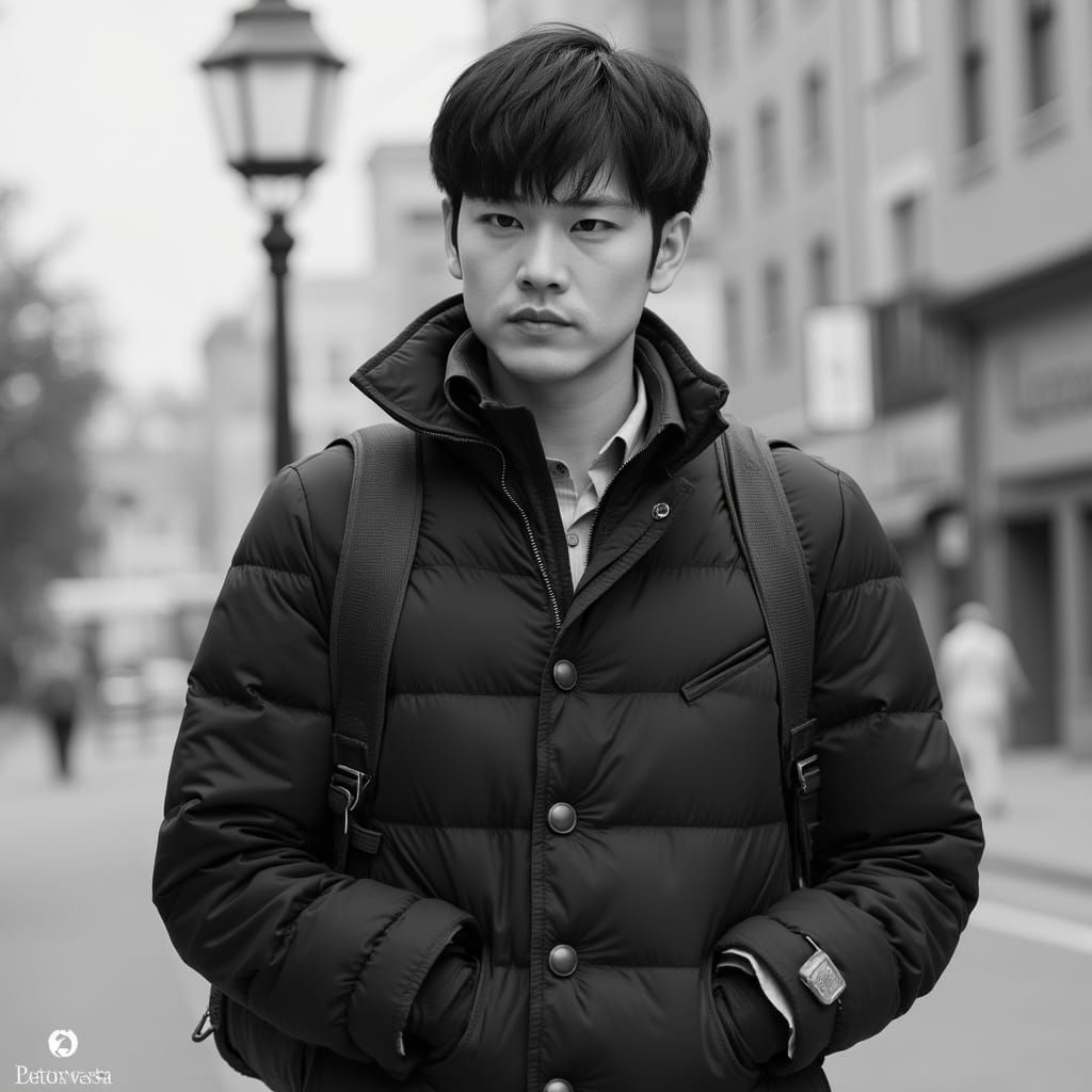 Man in Trench Coat: Black and White Portrait