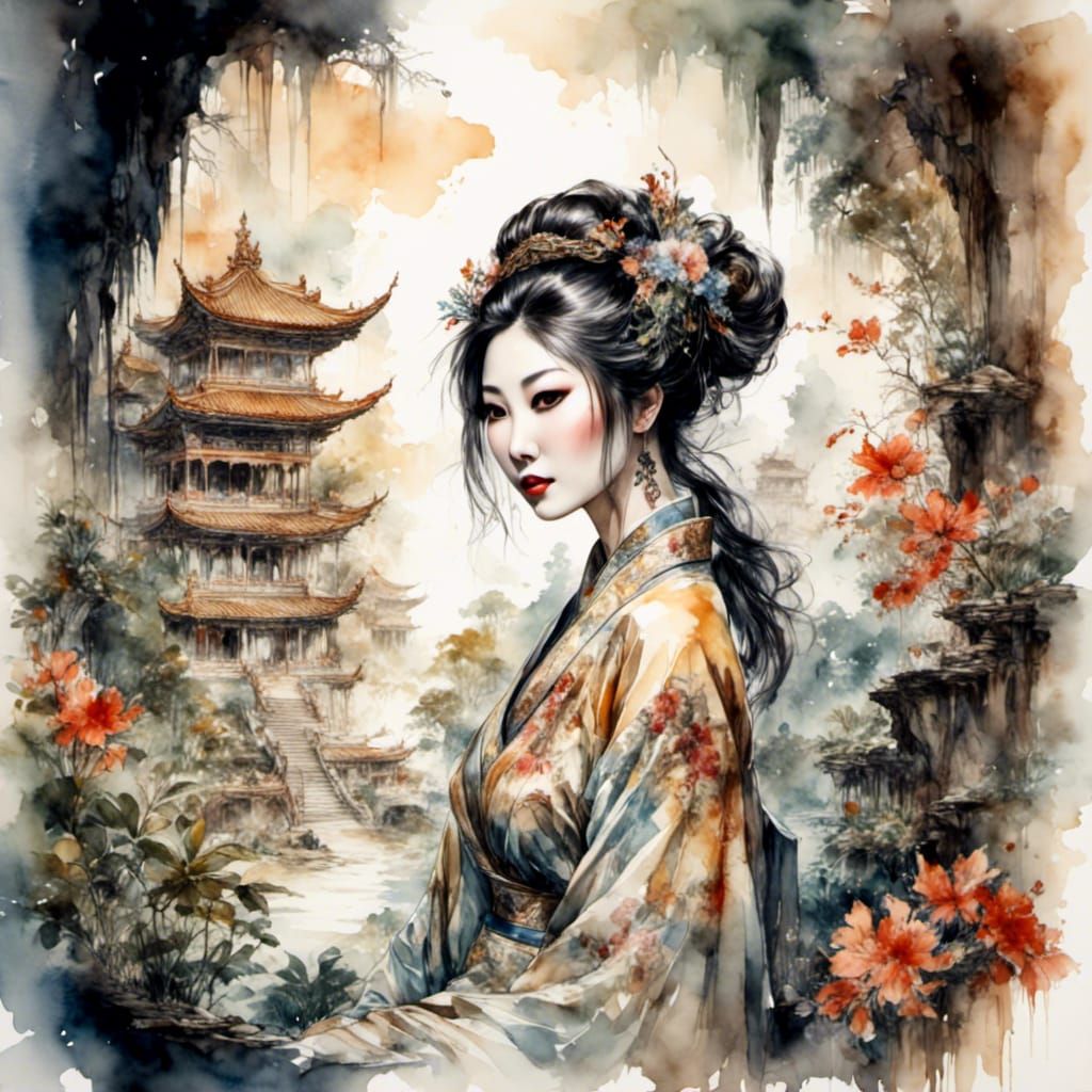 Chinese Courtesan in Baroque Chiaroscuro Style