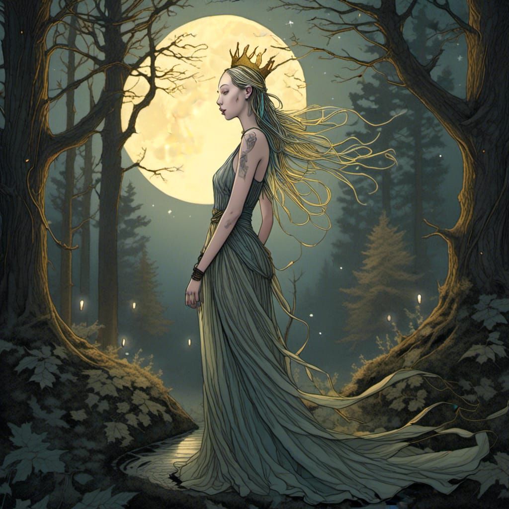 Ethereal Elf in Mystical Forest: Fantasy Illustration