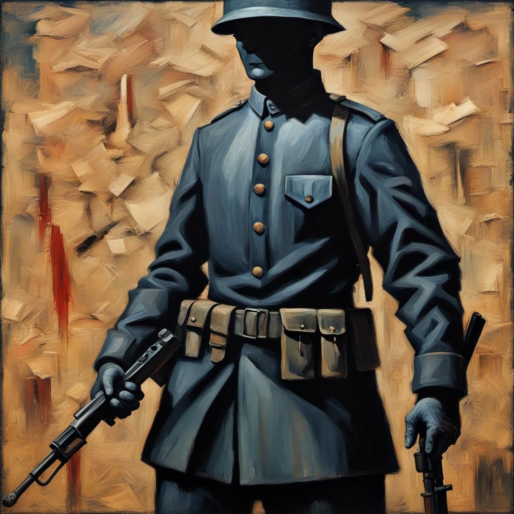 Grotesque Shadow Soldier in Impressionist Style