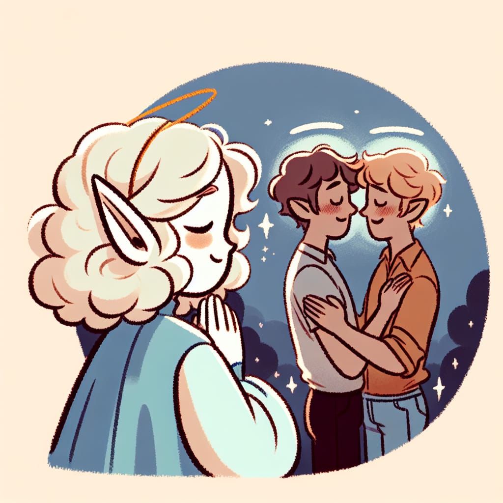 Peaceful Elf Watching a Bromance Illustration