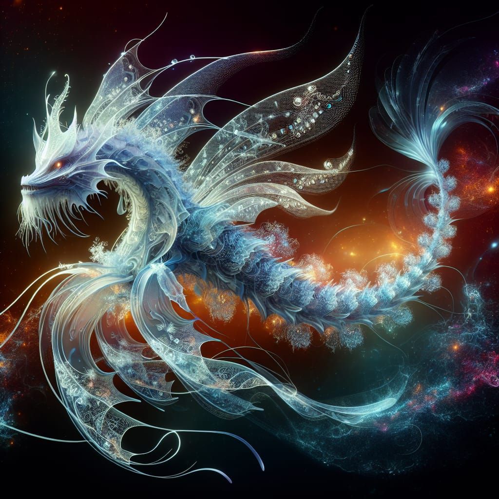 Surreal Hyperrealistic Sea Monster in Glowing Bioluminescent...