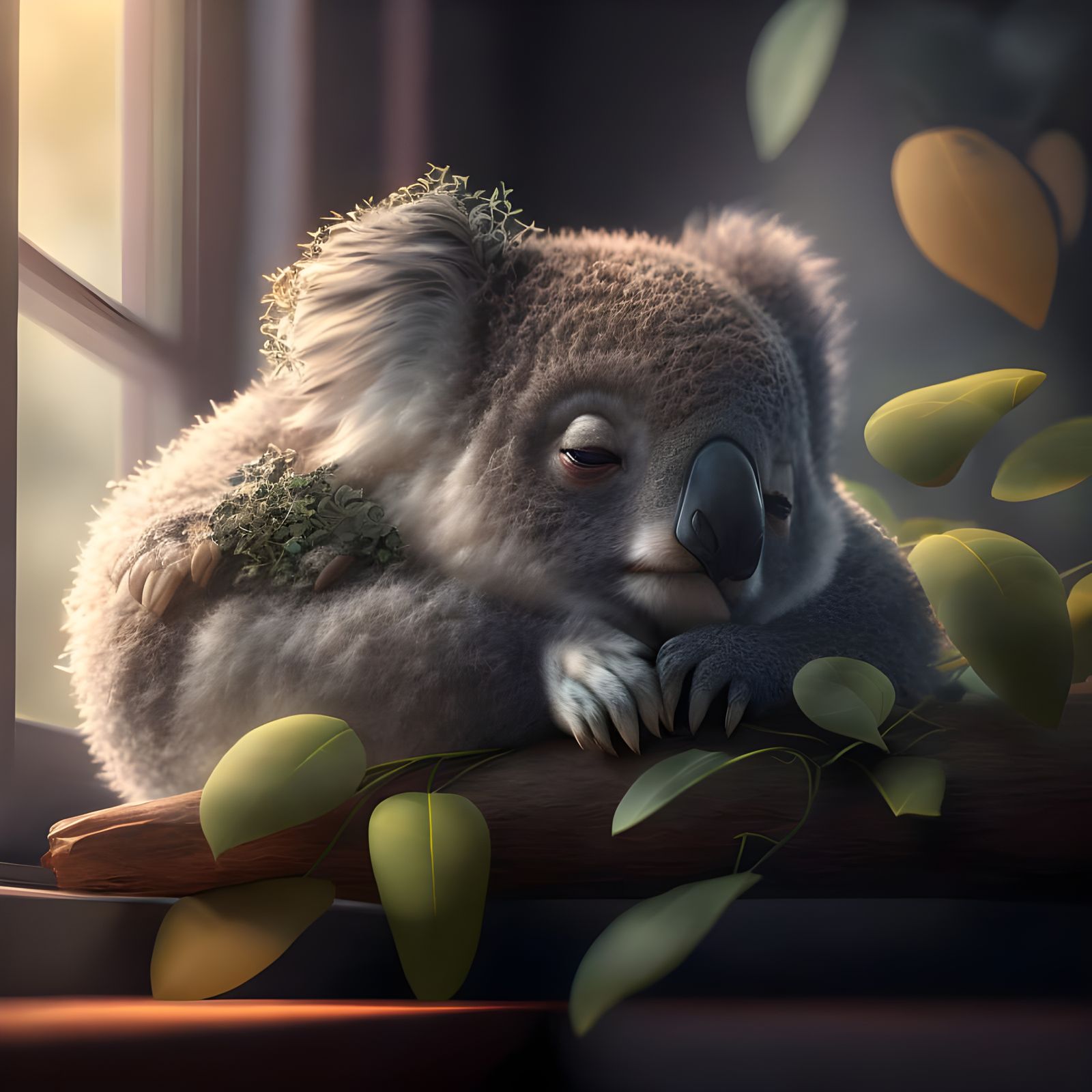 Adorable Sleeping Koala Portrait in Detailed Matte Style