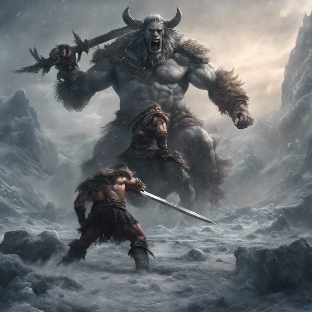 Epic Battle: Barbarian Versus Frost Giant