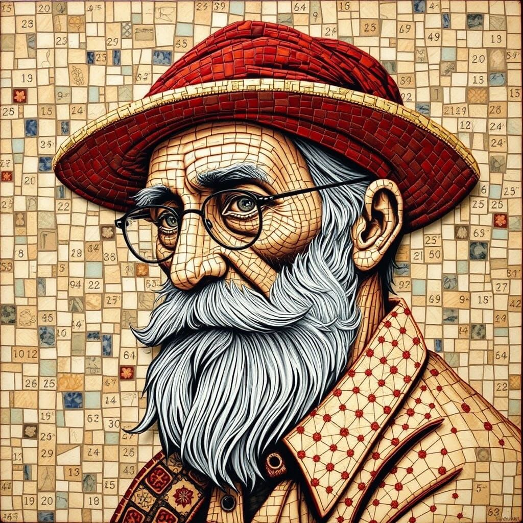 Fisherman Portrait in Avant-Garde Fornasetti Style