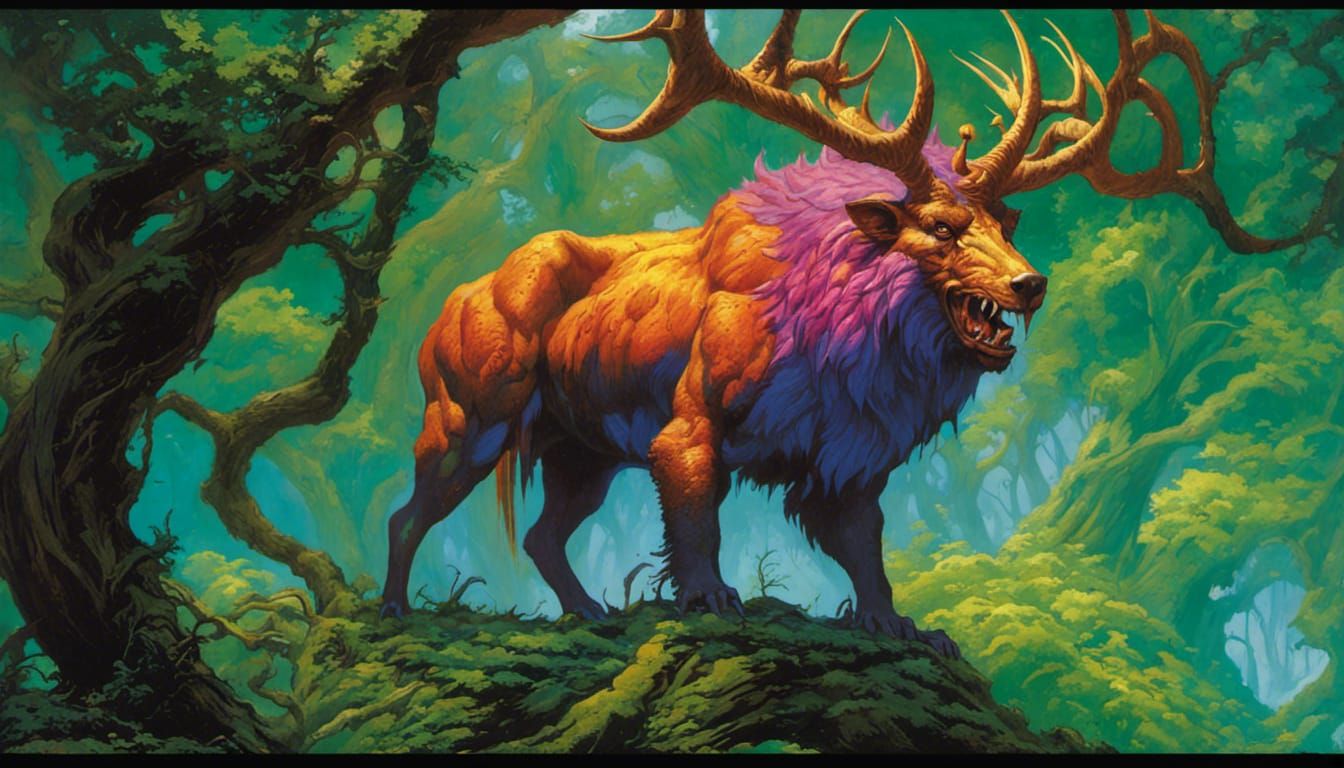 Krosa Beast in Krosa Forest: A Fantasy Illustration