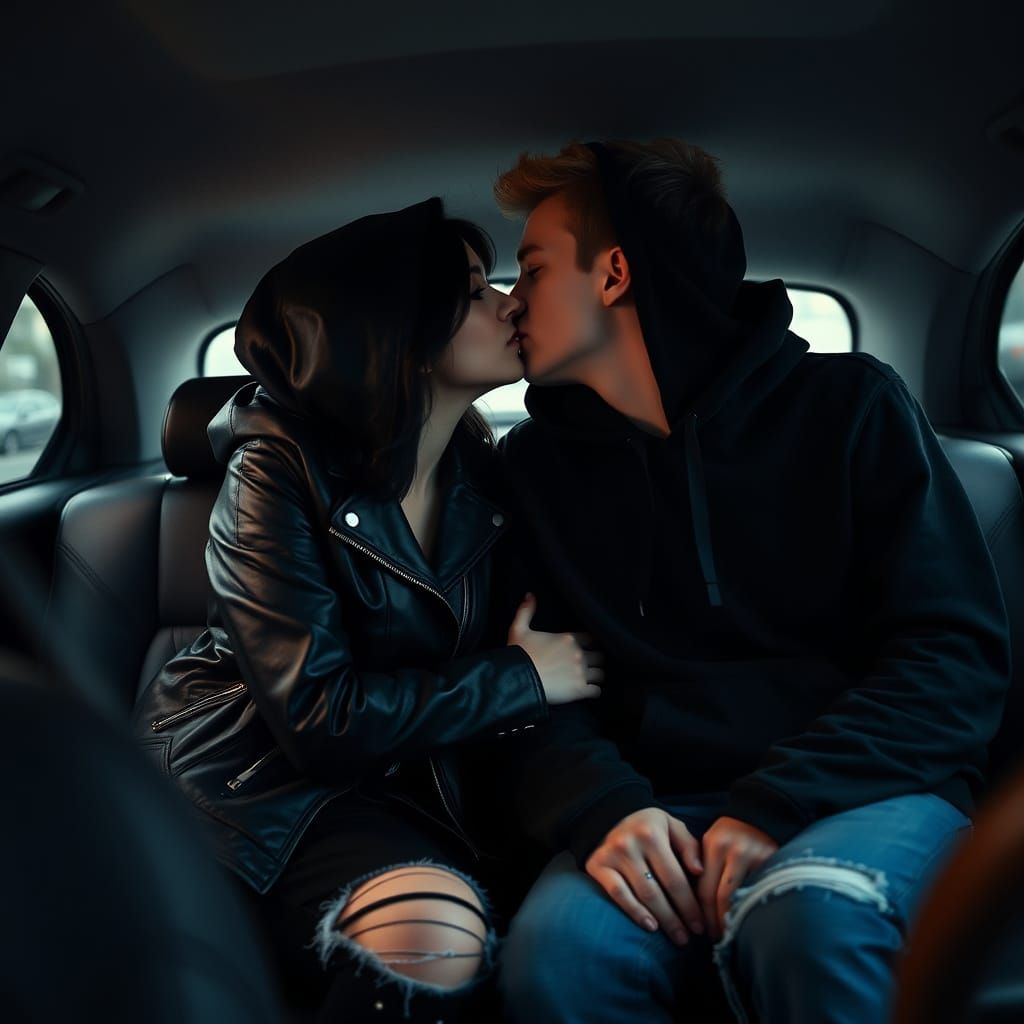 Romantic Kiss in a Car, Cinematic Film Still