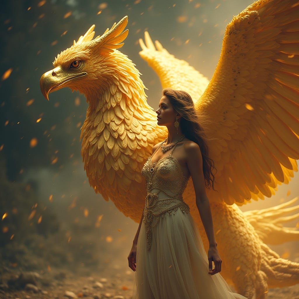 Celestial Goddess with Golden Griffin