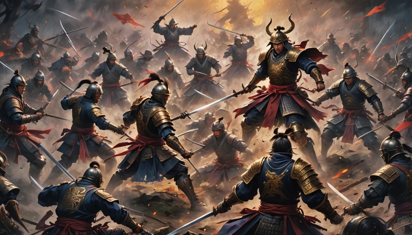 Samurai Warriors Clash in Feudal Japan Oil Painting