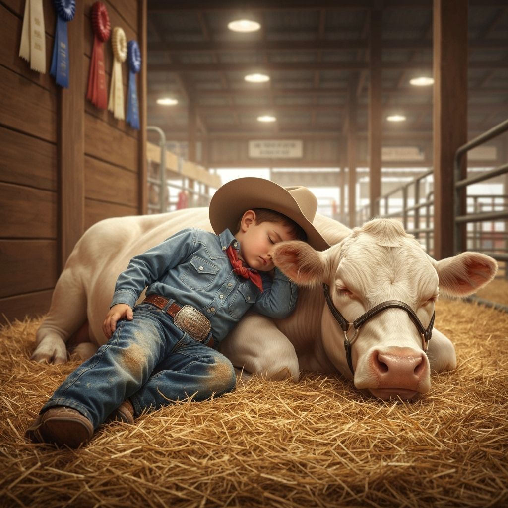Boy Sleeps Peacefully Beside His Cow in Rustic Barn