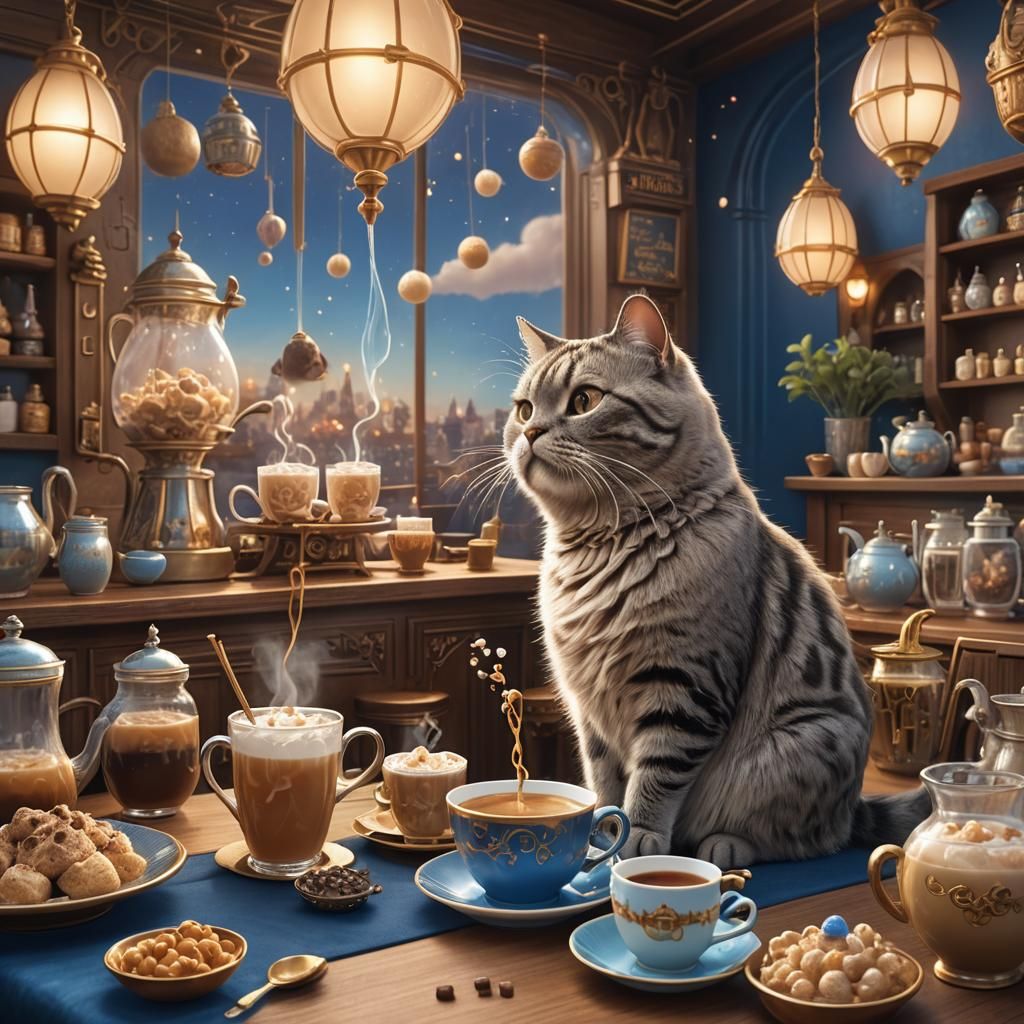 Pusheen Drinks Boba in Fantasy Cafe