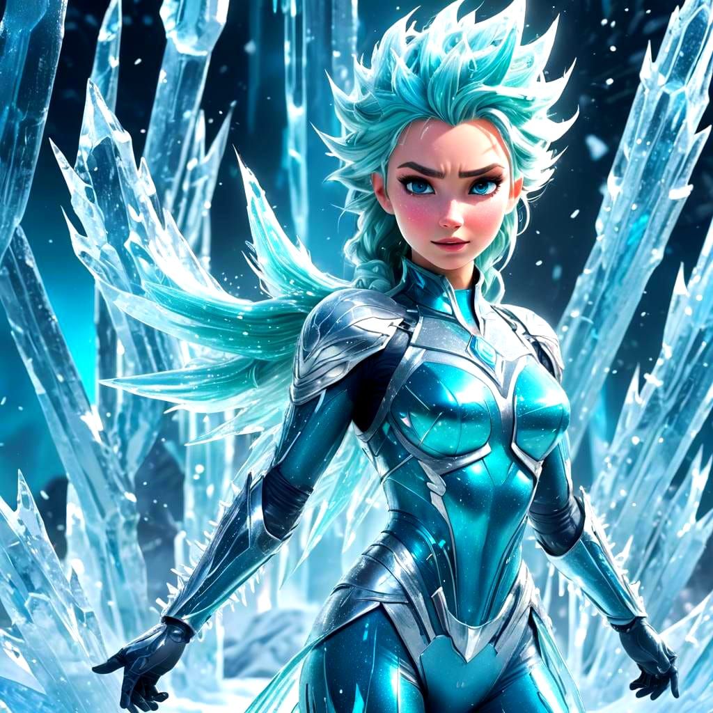 Elsa in Icy Supersuit with Teal Hair, 3D Render