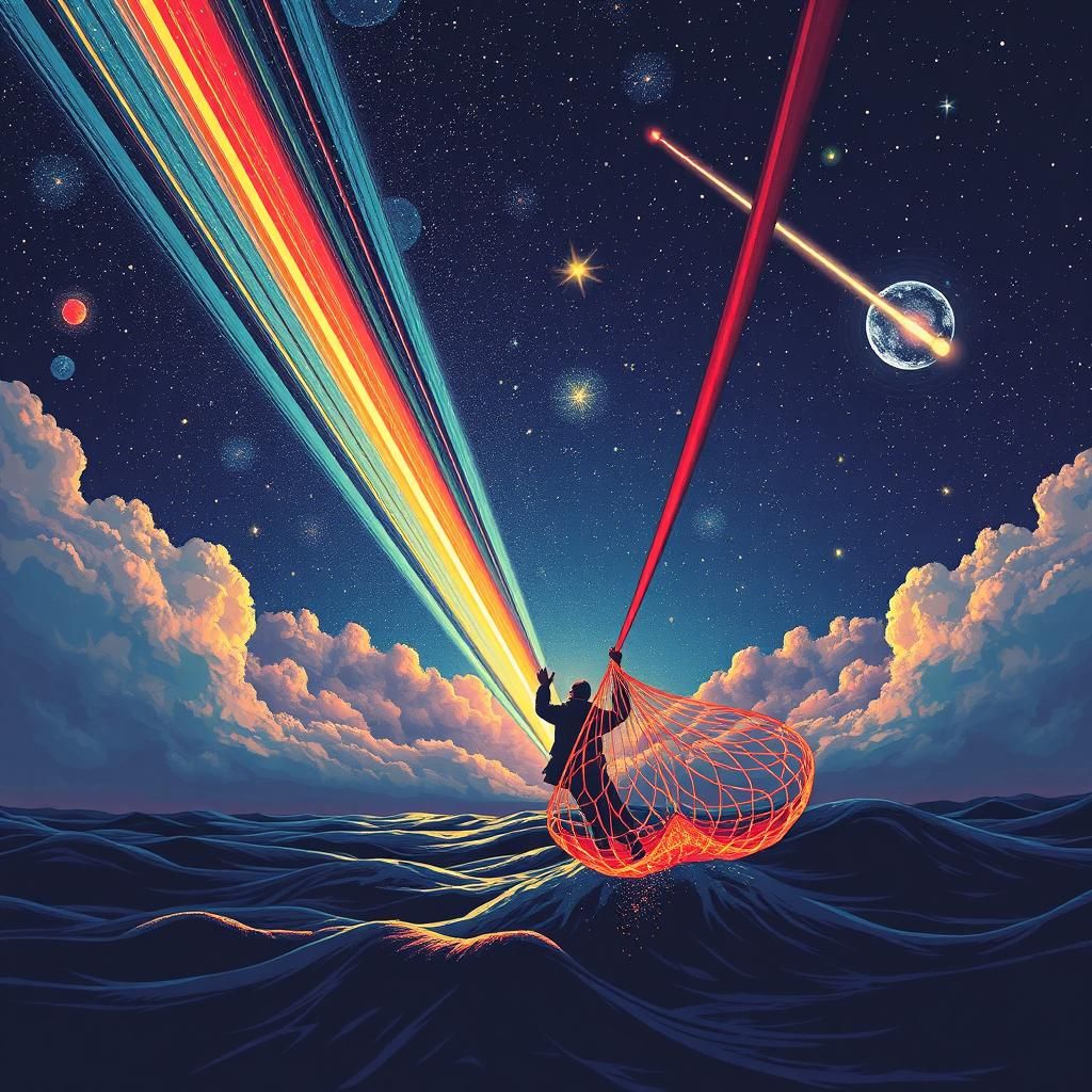 Celestial Fisherman Casts Net: Pop Art Digital Print