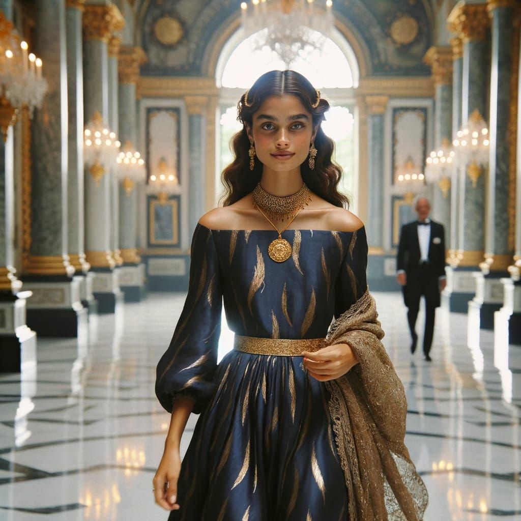Elegant South-Asian Noblewoman Enters Grand Ballroom with My...