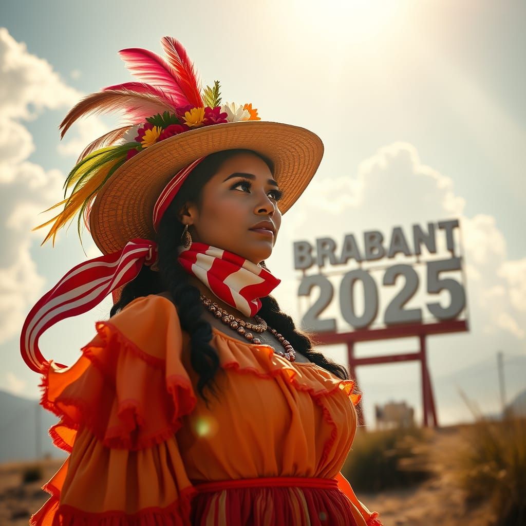 Pocahontas in Vibrant Dress and Hat, Surrounded by Heavenly ...